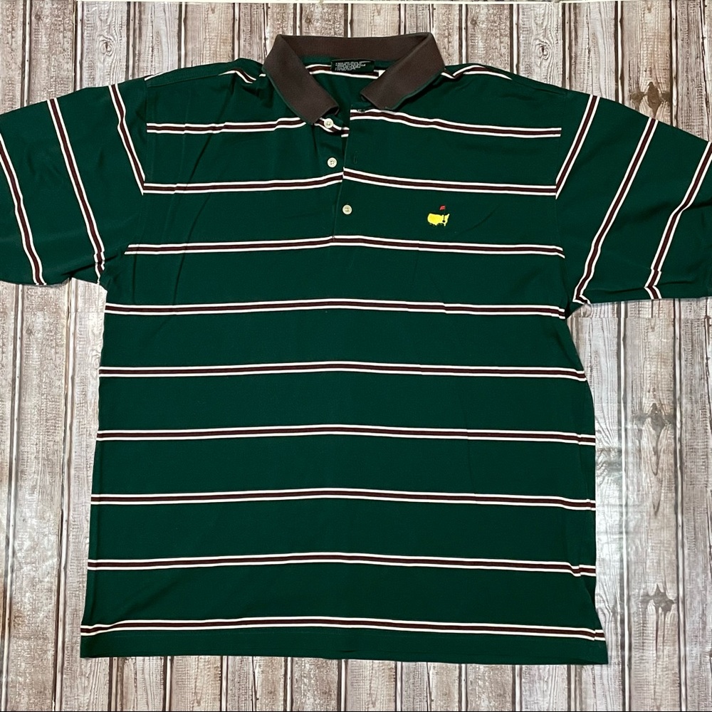 Masters Collection Golf Polo Shirt Mens XL Green & Brown Striped Logo Mercerized